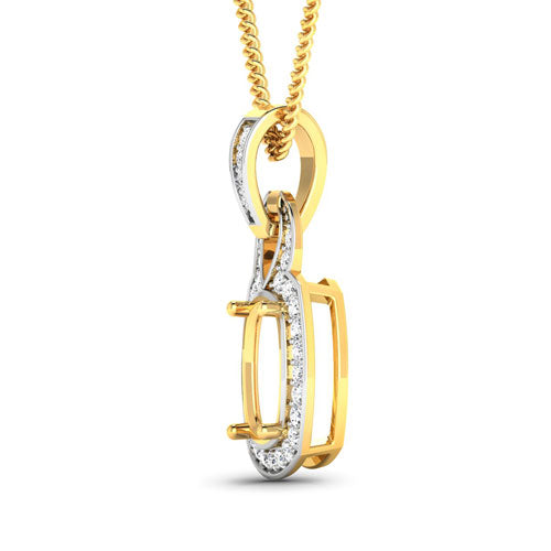 0.25 Carat Genuine White Diamond 14K Yellow Gold Semi Mount Pendant - holds 9x7mm Cushion Gemstone by Bids.com