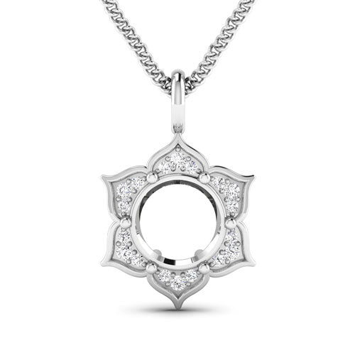 0.14 Carat Genuine White Diamond 14K White Gold Semi Mount Pendant - holds 8.00mm Round Gemstone by Bids.com