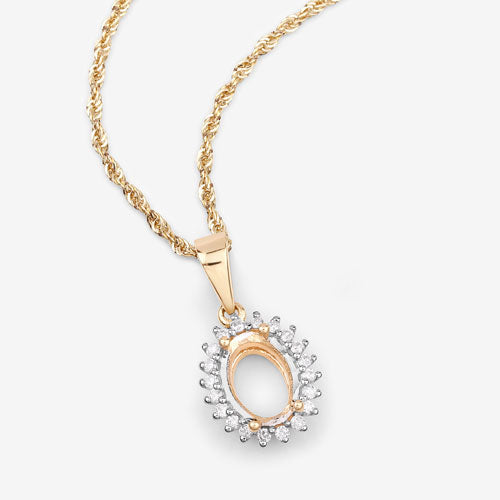 0.13 Carat Genuine White Diamond 14K Yellow Gold Semi Mount Pendant - holds 8x6mm Oval Gemstone by Bids.com