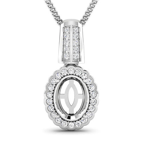 0.22 Carat Genuine White Diamond 14K White Gold Semi Mount Pendant - holds 9x7mm Oval Gemstone by Bids.com