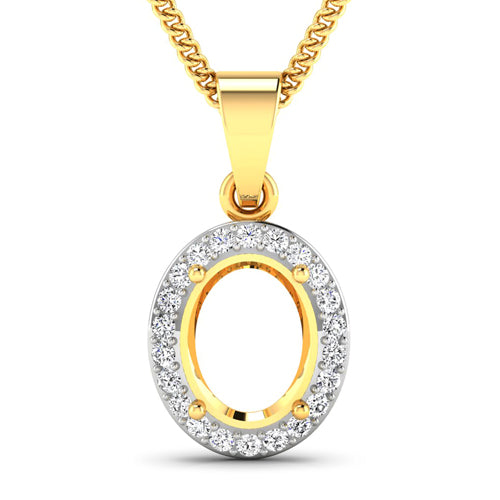 0.22 Carat Genuine White Diamond 14K Yellow Gold Semi Mount Pendant - holds 9x7mm Oval Gemstone by Bids.com