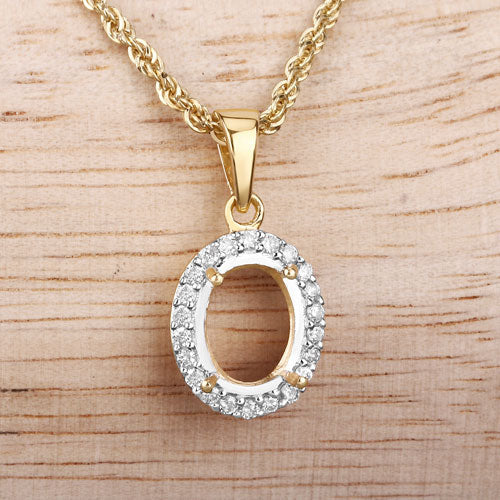0.22 Carat Genuine White Diamond 14K Yellow Gold Semi Mount Pendant - holds 9x7mm Oval Gemstone by Bids.com