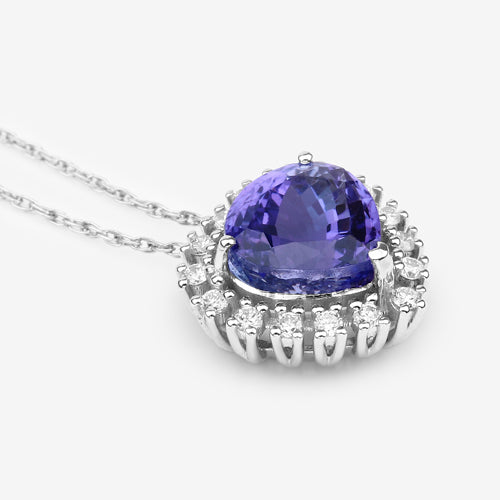 3.25 Carat Genuine Tanzanite and White Diamond 14K White Gold Pendant by Bids.com