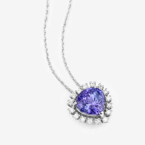 3.25 Carat Genuine Tanzanite and White Diamond 14K White Gold Pendant by Bids.com