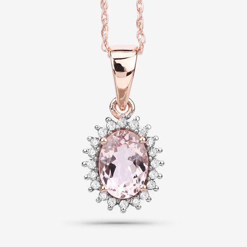 0.81 Carat Genuine Morganite and White Diamond 14K Rose Gold Pendant DestGlow