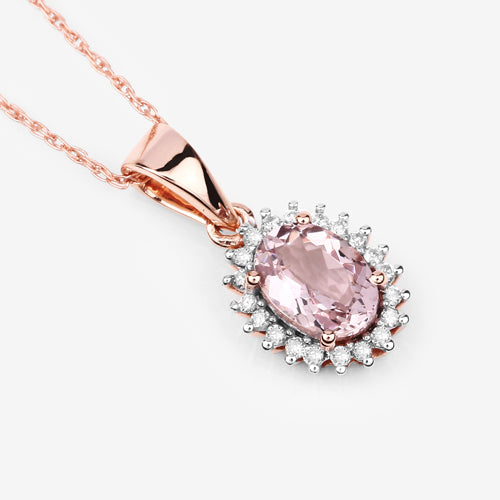 0.81 Carat Genuine Morganite and White Diamond 14K Rose Gold Pendant DestGlow