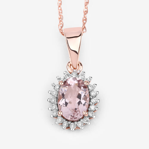 0.81 Carat Genuine Morganite and White Diamond 14K Rose Gold Pendant DestGlow