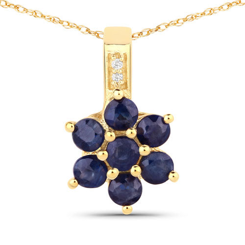 0.43 Carat Genuine Blue Sapphire and White Diamond 10K Yellow Gold Pendant DestGlow