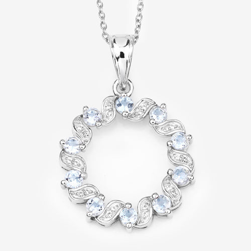 1.10 Carat Genuine Aquamarine and White Topaz .925 Sterling Silver Pendant by Bids.com