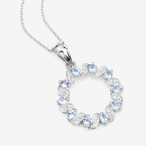 1.10 Carat Genuine Aquamarine and White Topaz .925 Sterling Silver Pendant by Bids.com