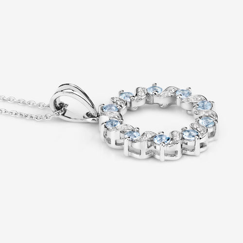 1.10 Carat Genuine Aquamarine and White Topaz .925 Sterling Silver Pendant by Bids.com