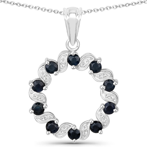 1.30 Carat Genuine Blue Sapphire and White Topaz .925 Sterling Silver Pendant by Bids.com