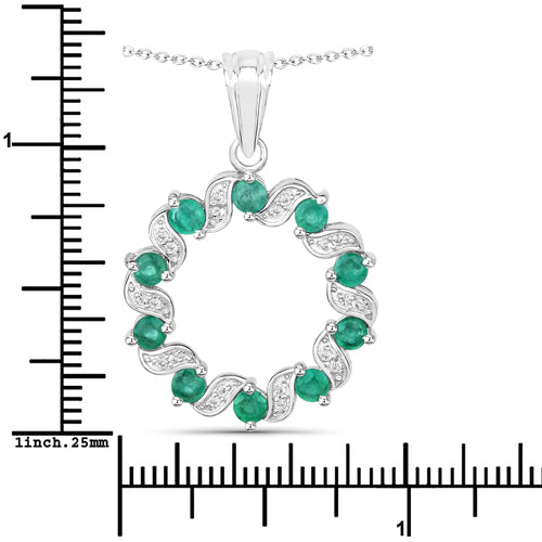 1.10 Carat Genuine Emerald and White Topaz .925 Sterling Silver Pendant DestGlow