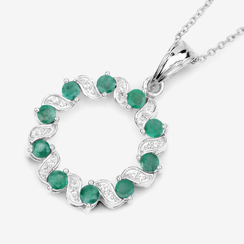 1.10 Carat Genuine Emerald and White Topaz .925 Sterling Silver Pendant DestGlow