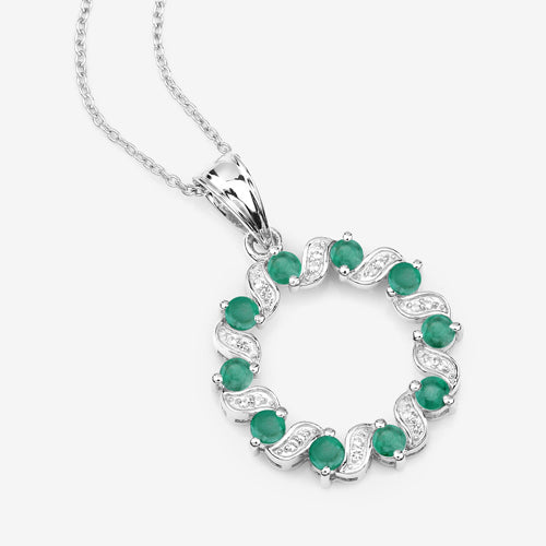 1.10 Carat Genuine Emerald and White Topaz .925 Sterling Silver Pendant DestGlow