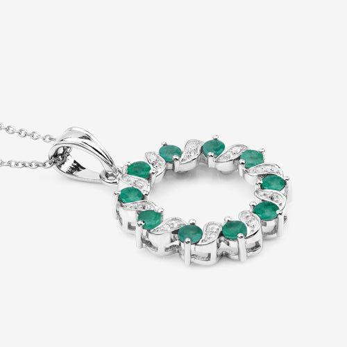 1.10 Carat Genuine Emerald and White Topaz .925 Sterling Silver Pendant DestGlow