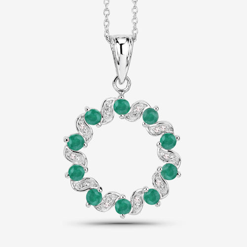 1.10 Carat Genuine Emerald and White Topaz .925 Sterling Silver Pendant DestGlow