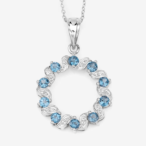 1.50 Carat Genuine London Blue Topaz and White Topaz .925 Sterling Silver Pendant DestGlow