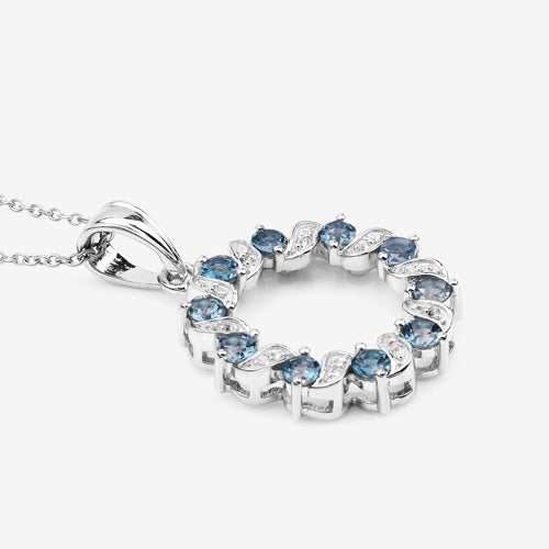 1.50 Carat Genuine London Blue Topaz and White Topaz .925 Sterling Silver Pendant DestGlow