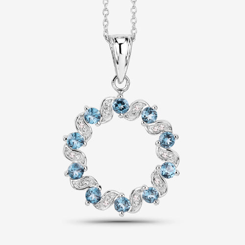 1.50 Carat Genuine London Blue Topaz and White Topaz .925 Sterling Silver Pendant DestGlow