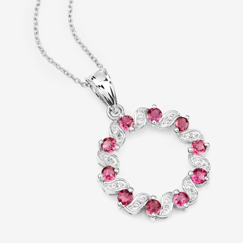1.30 Carat Genuine Pink Tourmaline and White Topaz .925 Sterling Silver Pendant by Bids.com