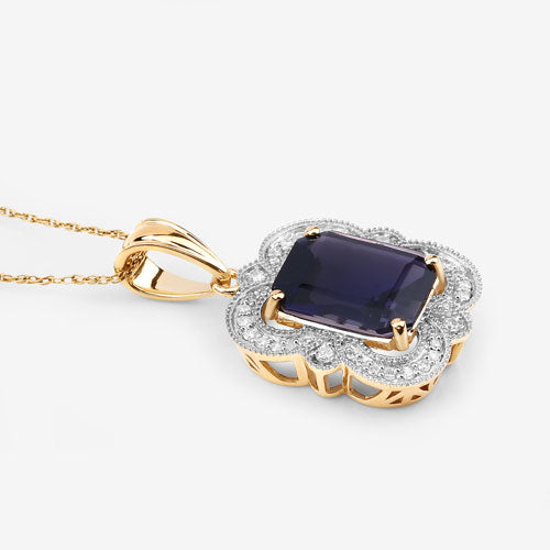 4.07 Carat Genuine Iolite and White Diamond 14K Yellow Gold Pendant by Bids.com