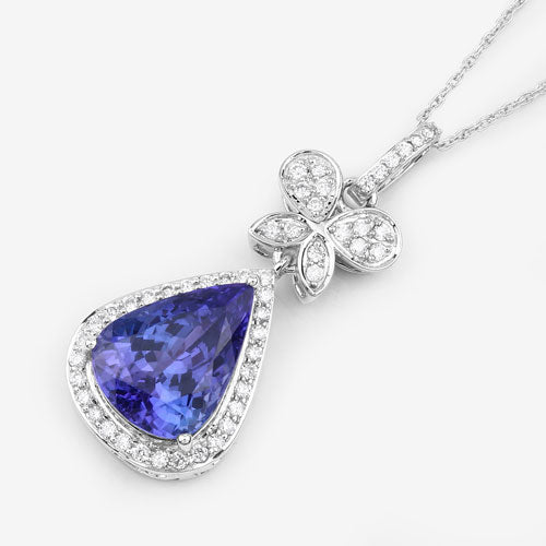 5.54 Carat Genuine Tanzanite and White Diamond 18K White Gold Pendant by Bids.com