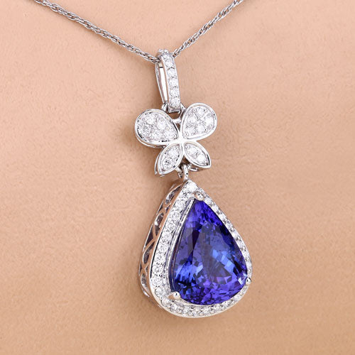5.54 Carat Genuine Tanzanite and White Diamond 18K White Gold Pendant by Bids.com