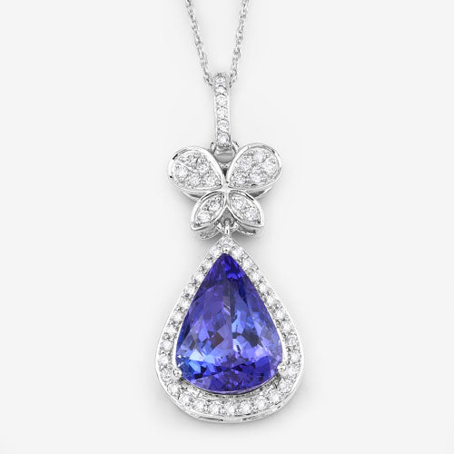 5.54 Carat Genuine Tanzanite and White Diamond 18K White Gold Pendant by Bids.com