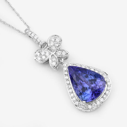 5.54 Carat Genuine Tanzanite and White Diamond 18K White Gold Pendant by Bids.com