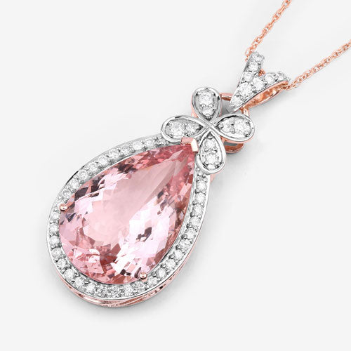 8.14 Carat Genuine Morganite and White Diamond 14K Rose Gold Pendant by Bids.com
