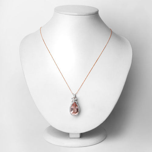 8.14 Carat Genuine Morganite and White Diamond 14K Rose Gold Pendant by Bids.com