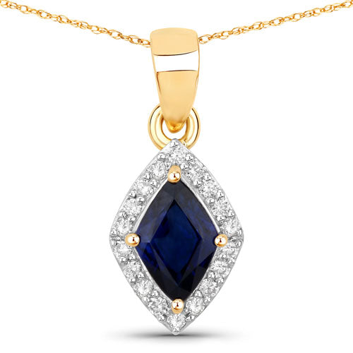 0.92 Carat Genuine Blue Sapphire and White Diamond 14K Yellow Gold Pendant by Bids.com