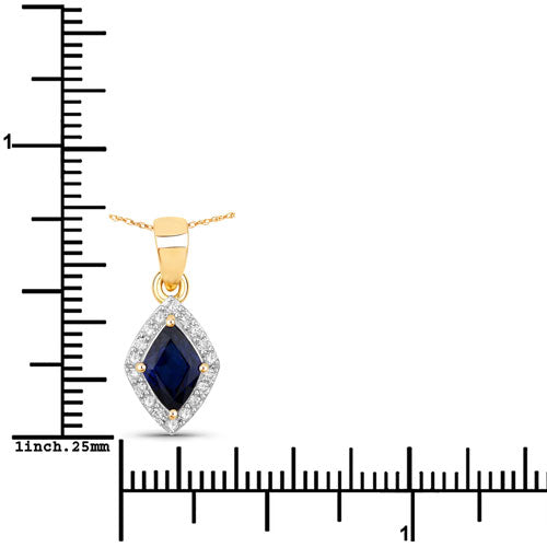 0.92 Carat Genuine Blue Sapphire and White Diamond 14K Yellow Gold Pendant by Bids.com
