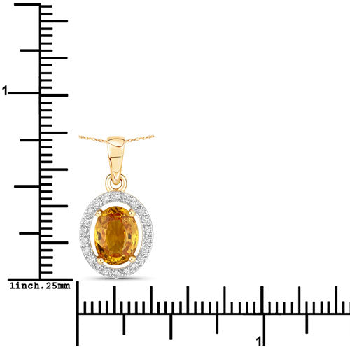 1.78 Carat Genuine Yellow Sapphire and White Diamond 14K Yellow Gold Pendant by Bids.com