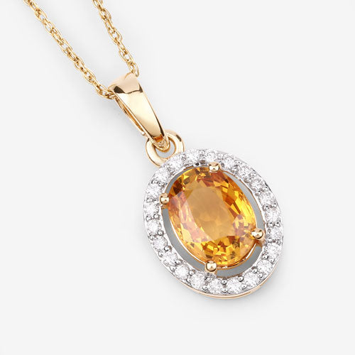 1.78 Carat Genuine Yellow Sapphire and White Diamond 14K Yellow Gold Pendant by Bids.com