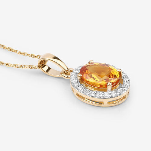 1.78 Carat Genuine Yellow Sapphire and White Diamond 14K Yellow Gold Pendant by Bids.com