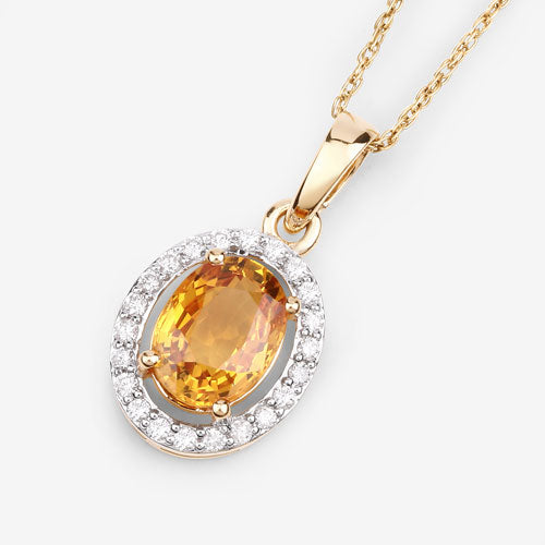 1.78 Carat Genuine Yellow Sapphire and White Diamond 14K Yellow Gold Pendant by Bids.com