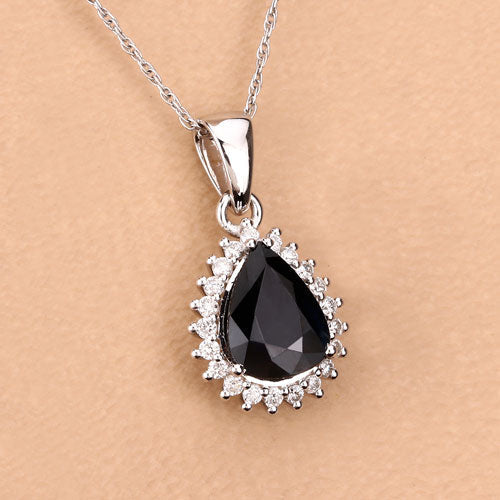 2.09 Carat Genuine Blue Sapphire and White Diamond 14K White Gold Pendant by Bids.com