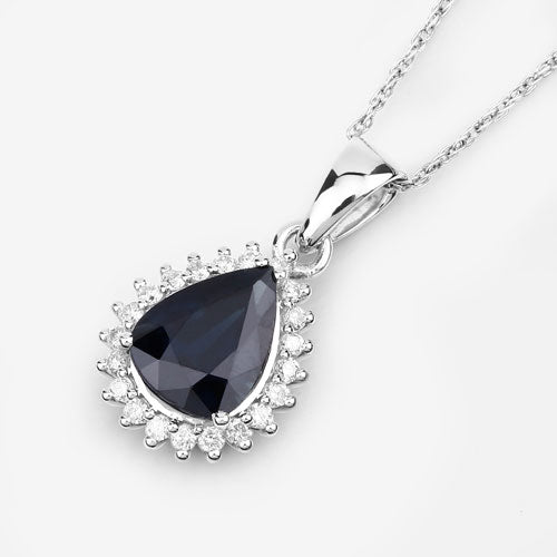 2.09 Carat Genuine Blue Sapphire and White Diamond 14K White Gold Pendant by Bids.com