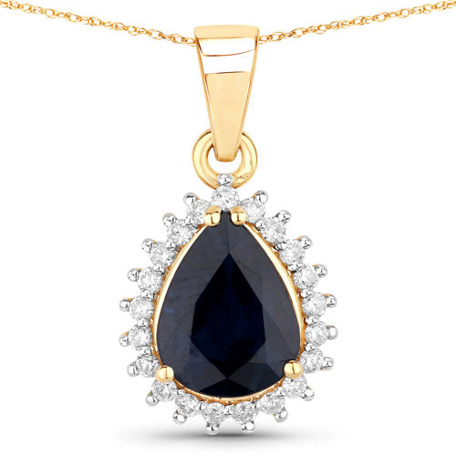 2.09 Carat Genuine Blue Sapphire and White Diamond 14K Yellow Gold Pendant by Bids.com