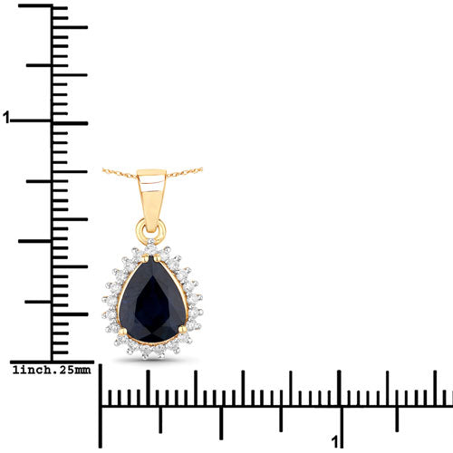 2.09 Carat Genuine Blue Sapphire and White Diamond 14K Yellow Gold Pendant by Bids.com