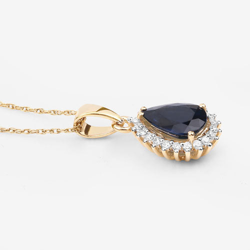 2.09 Carat Genuine Blue Sapphire and White Diamond 14K Yellow Gold Pendant by Bids.com