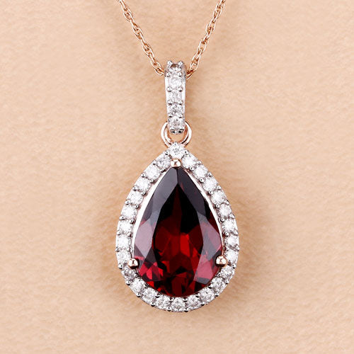 3.29 Carat Genuine Rhodolite and White Diamond 14K Rose Gold Pendant by Bids.com