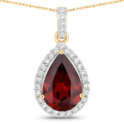 3.29 Carat Genuine Rhodolite and White Diamond 14K Yellow Gold Pendant by Bids.com