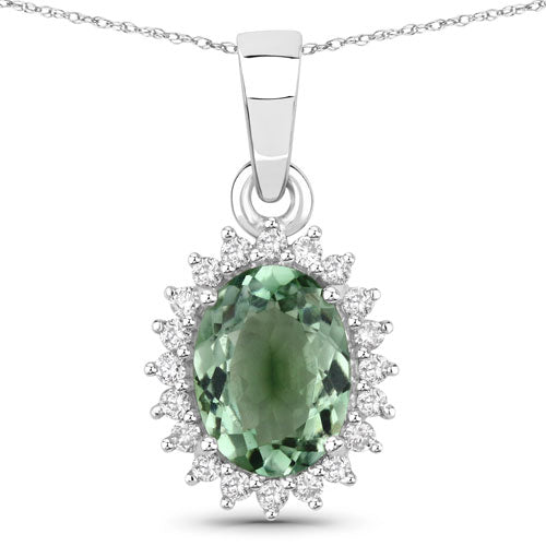 1.39 Carat Genuine Green Tourmaline and White Diamond 14K White Gold Pendant by Bids.com