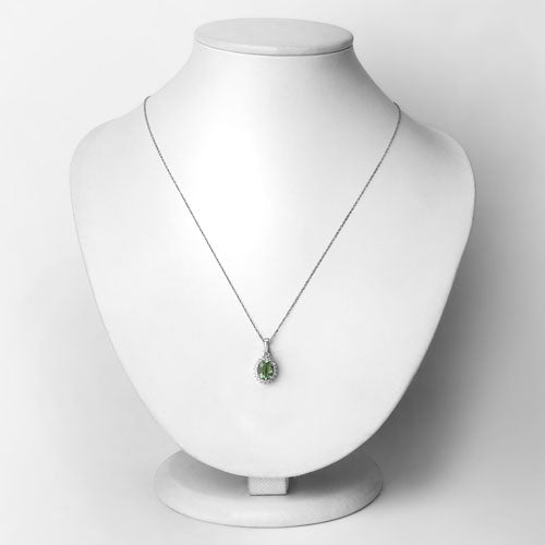 1.39 Carat Genuine Green Tourmaline and White Diamond 14K White Gold Pendant by Bids.com