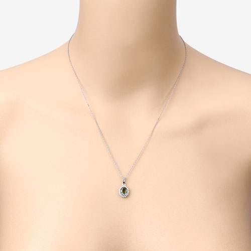 1.39 Carat Genuine Green Tourmaline and White Diamond 14K White Gold Pendant by Bids.com