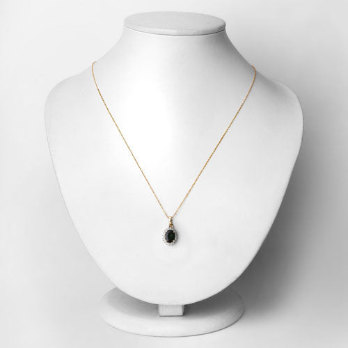 1.39 Carat Genuine Green Tourmaline and White Diamond 14K Yellow Gold Pendant DestGlow