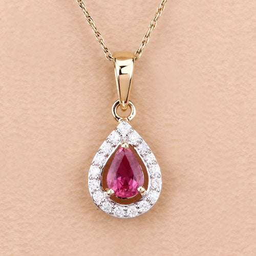 1.03 Carat Genuine Ruby and White Diamond 14K Yellow Gold Pendant by Bids.com